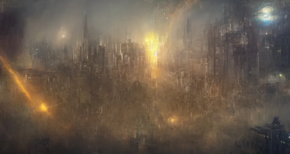 Image similar to Mech robot city. By Joseph Mallord William Turner, fractal flame, highly detailded