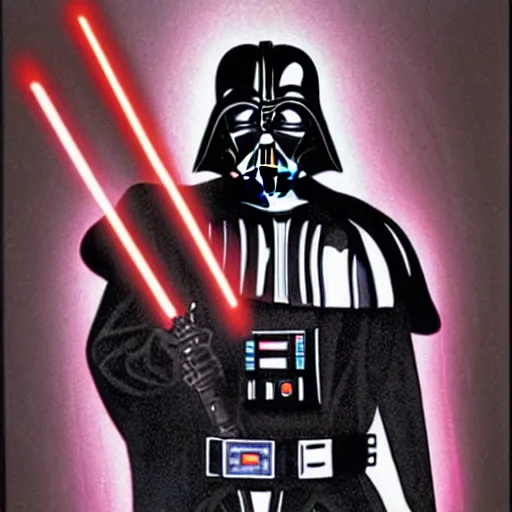 Prompt: Darth Vader holding a electric guitar, 90s rock album