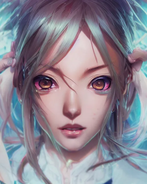 Prompt: saimin illustration of an anime girl's eyes bewitched by artgerm and wlop and greg rutkowski, digital art, extreme detail, realistic lighting, cinematic composition, concept art, sharp focus, colorful, photorealistic eyes, 8 k