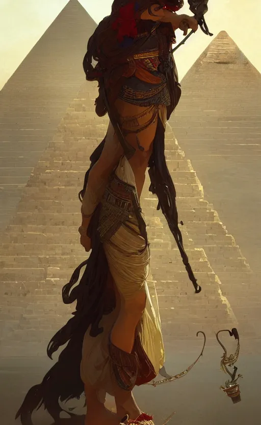 Image similar to a personification of the country egypt, highly detailed, digital painting, artstation, concept art, sharp focus, illustration, art by greg rutkowski and alphonse mucha