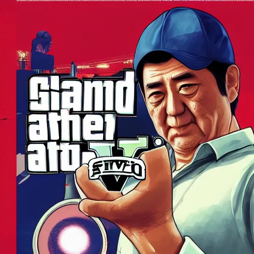 Prompt: Shinzo Abe in GTA V, cover art by stephen Bliss, artstation, no text