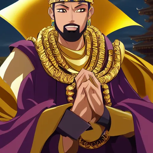 Image similar to portrait of the man of gold mansa musa, anime fantasy illustration by tomoyuki yamasaki, kyoto studio, madhouse, ufotable, comixwave films, trending on artstation