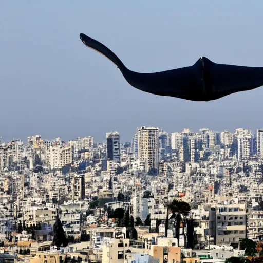 Prompt: A flying Whale above the city of Tel Aviv