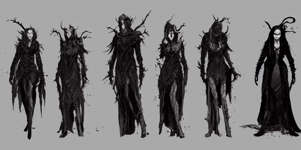 Image similar to gothic vampire character designs, Greg Rutkowski, character sheet, kim jung gi, Darek Zabrocki, Karlkka, Jayison Devadas, Phuoc Quan, trending on Artstation, 8K, ultra wide angle, pincushion lens effect