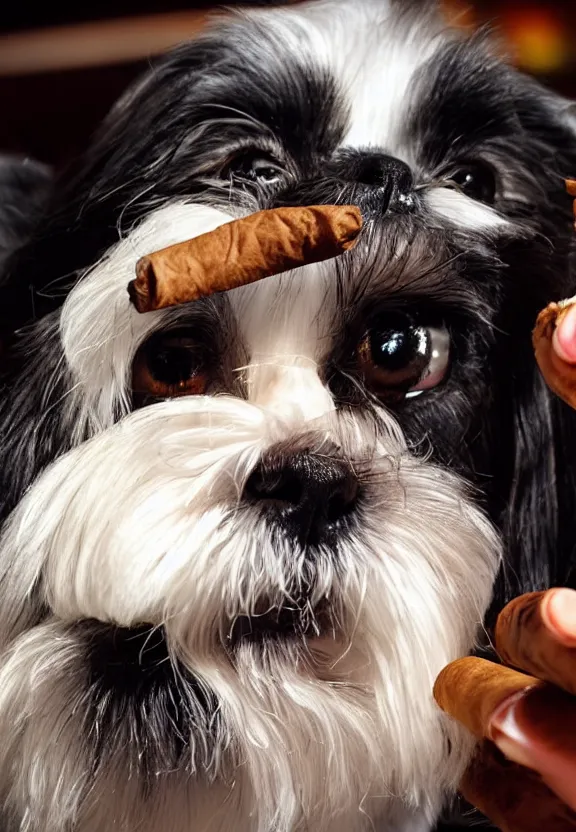 Image similar to shih tzu smoking a cigar in a jazz nightclub