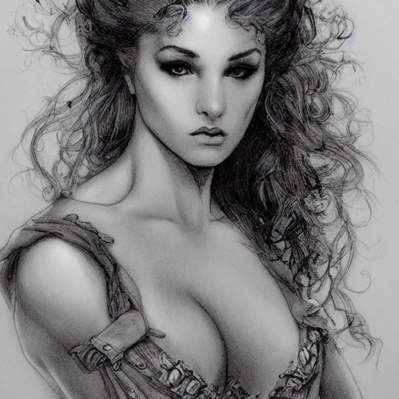 Image similar to a highly detailed portrait in the style of charles dana gibson and in the style of luis royo.