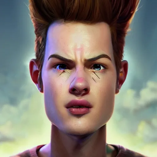 Image similar to hyperrealistic mixed media image of jimmy neutron, stunning 3 d render inspired art by istvan sandorfi and greg rutkowski, perfect facial symmetry, realistic, highly detailed attributes and atmosphere, dim volumetric cinematic lighting, 8 k octane extremely hyper - detailed render, post - processing, masterpiece,