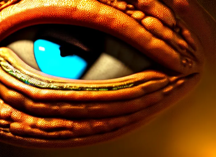 Image similar to hyperrealism, detailed textures, photorealistic 3 d render, an alien with crimsom coloured eyes in a super star system from 5 million years ago, sharp focus, ultra realistic, ultra high pixel detail, cinematic, intricate, cinematic light, concept art, illustration, art station, unreal engine 8 k