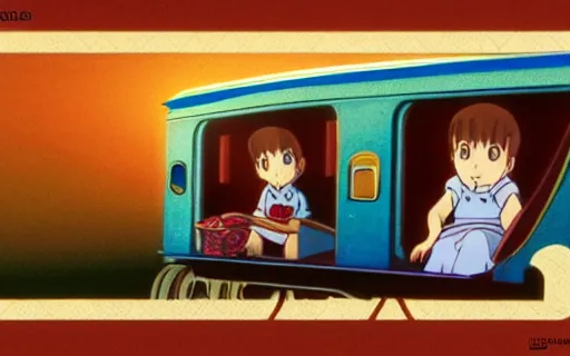 Image similar to a young girl and her pet capybara in a train, art by hayao miyazaki, studio ghibli film, hi res, 4k, high detail