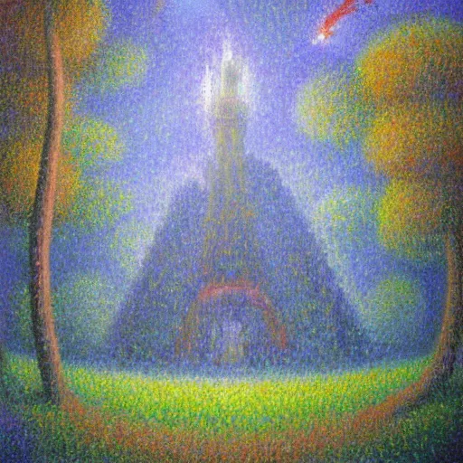 Image similar to world of warcraft, ashenvale, oil painting by seurat