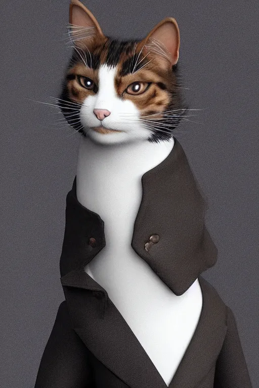 Image similar to a cat wearing a formal overcoat, portait photo profile picture, hyperrealistic concept art, octane render, unreal engine 5, digital art hi