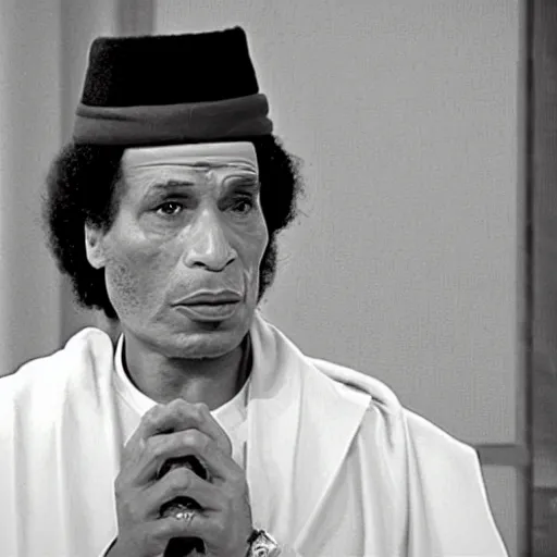 Prompt: A still of Muammar Gaddafi in the sitcom Seinfield