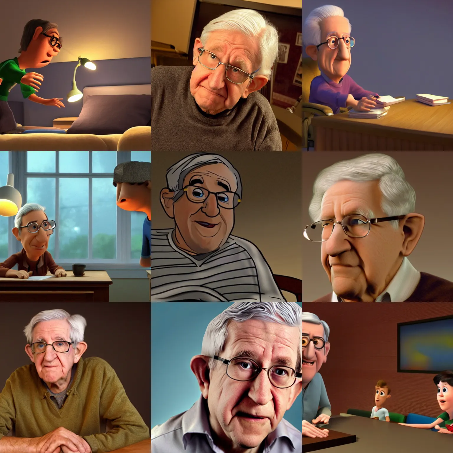 Prompt: pixar noam chomsky detailed beautiful lighting