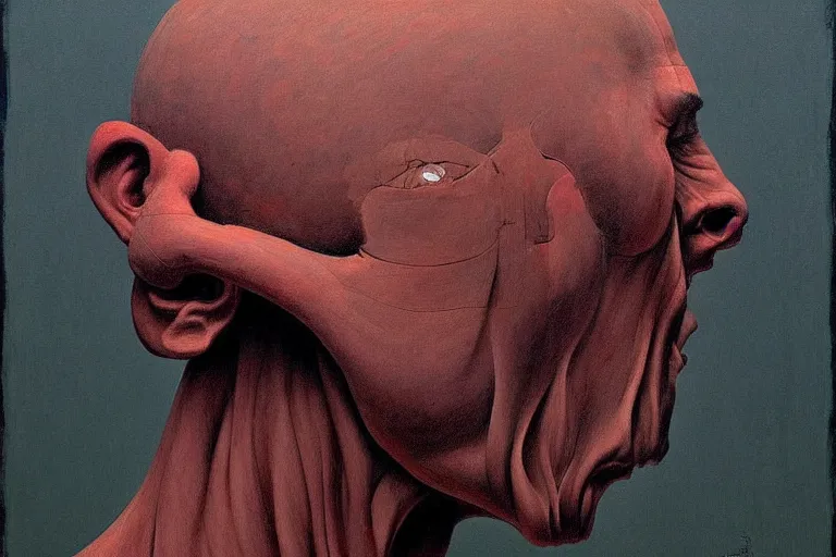 Image similar to headlessman with no head only body big face in stomach, blemmyes, in the style of beksinski, part by edward hopper, part by rodcenko, part by yue minjun, intricate and epic composition, insanely quality, highly detailed, masterpiece, artstation, 4 k