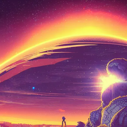 Prompt: the second coming of halley's comet by dan mumford, yusuke murata, makoto shinkai, ross tran, cosmic, heavenly, god rays, intricate detail, cinematic, 8 k, cel shaded, unreal engine, featured on artstation, pixiv