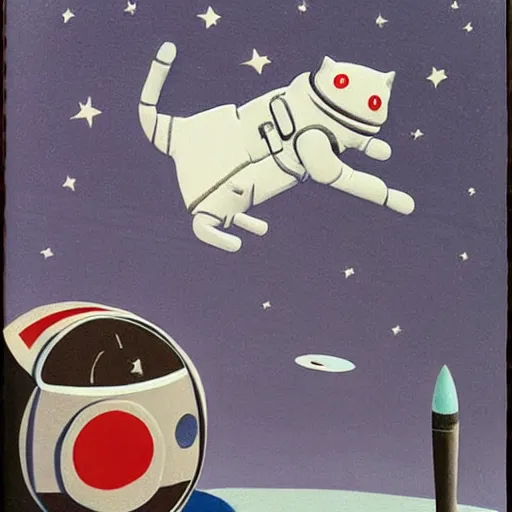 Prompt: a cat astronaut in space in the style of gertrude abercrombie