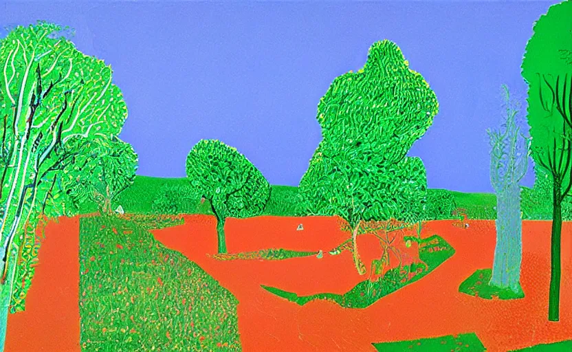 Prompt: a landscape by David hockney