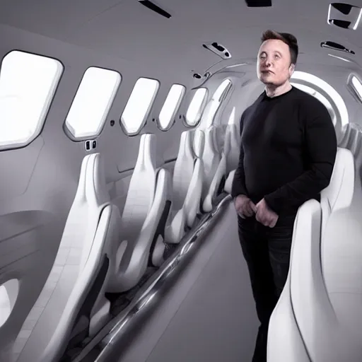 Image similar to elon musk inside a starship rocket, hyperreal photo, realistic, cool lighting