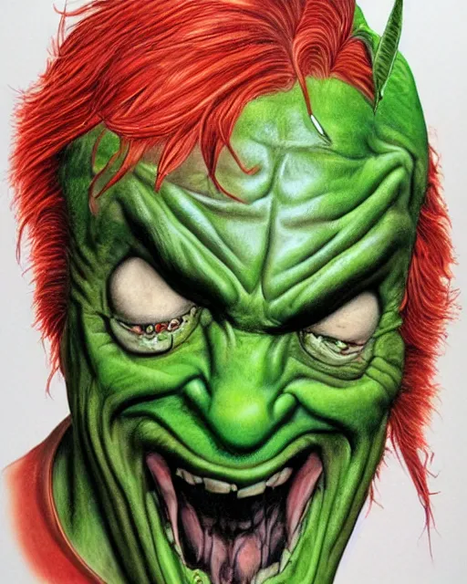 Image similar to green sad devil by glenn fabry, hyperrealism