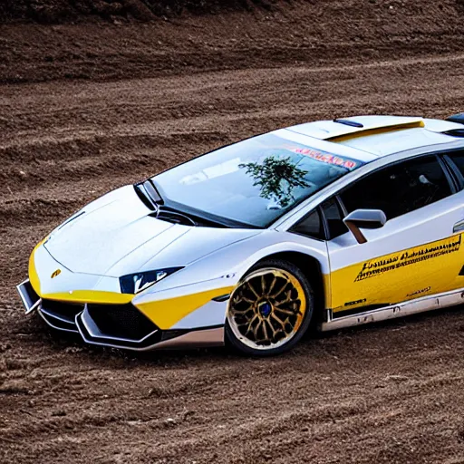 Prompt: lamborghini Countache rallycar sliding through a dirt road at high speed