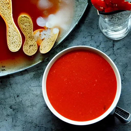Prompt: a bathtub filled with liquid tomato soup