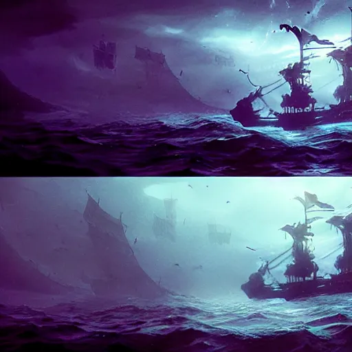 Image similar to ghosts pirate ship underwater by ross tran. movie still, below water