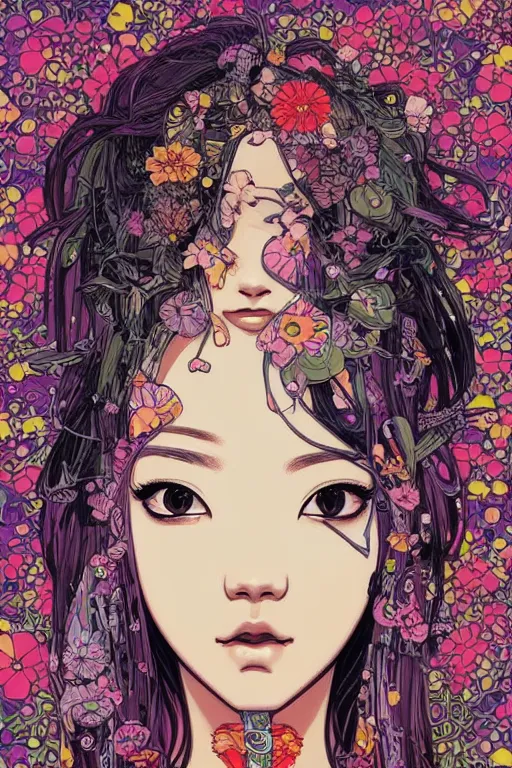 Prompt: beautiful lisa blackpink cyborg portrait girl female illustration detailed patterns art of thai traditional dress, flower pop art, floral splash painting, art by geof darrow, ashley wood, alphonse mucha, makoto shinkai