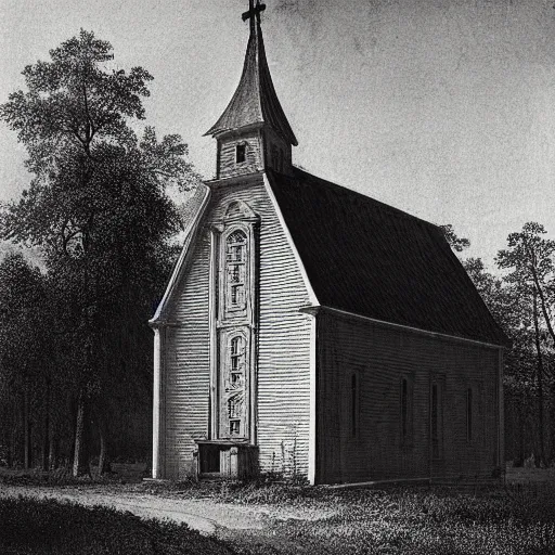 Image similar to picture of an old wooden white church, 1 9 th century southern gothic scene, made by lagerstedt, mikko