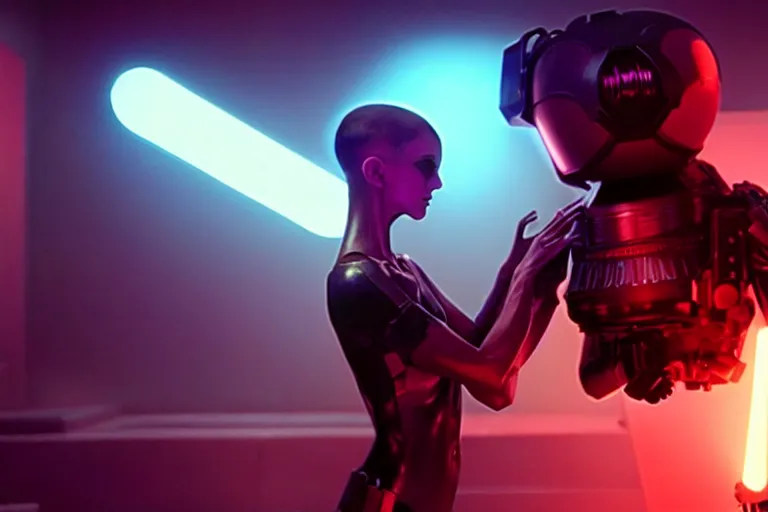 Image similar to vfx film, love death and robots, flat color profile low - key lighting award winning photography arri alexa cinematography, hyper real photorealistic cinematic, atmospheric cool colorgrade