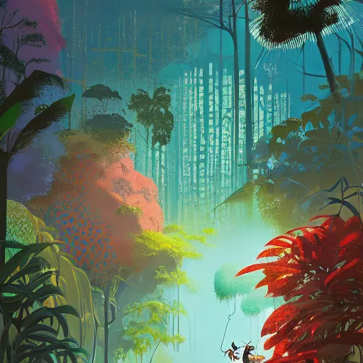 Image similar to painting of the jungle by victo ngai and malika favre, by rhads, makoto shinkai, madgwick, masterpiece, contest award winner