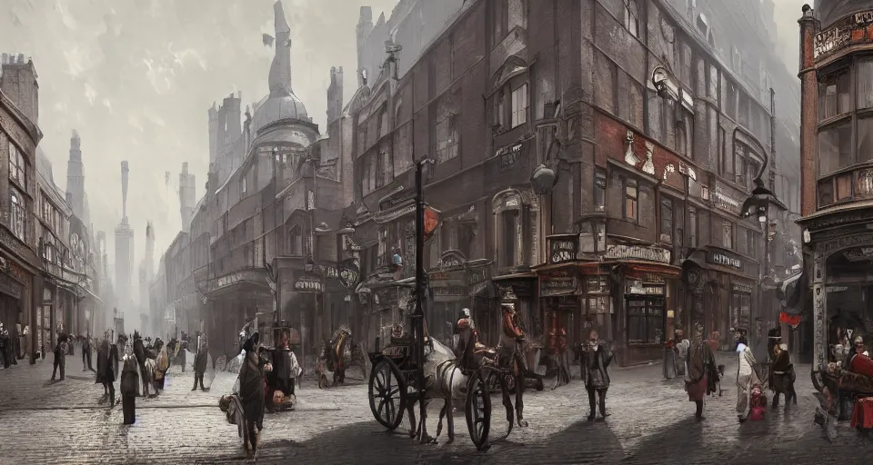 Image similar to victorian london, street scene, street level, whitechapel,hyperdetailed, artstation, cgsociety, 8k