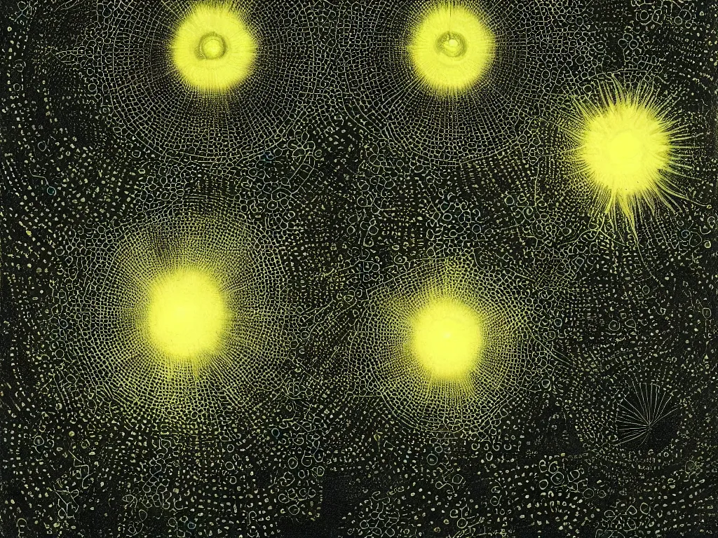 Image similar to The sun rays taking the shape of a radiolarian. Painting by Ernst Haeckel, Roger Dean, Caspar David Friedrich