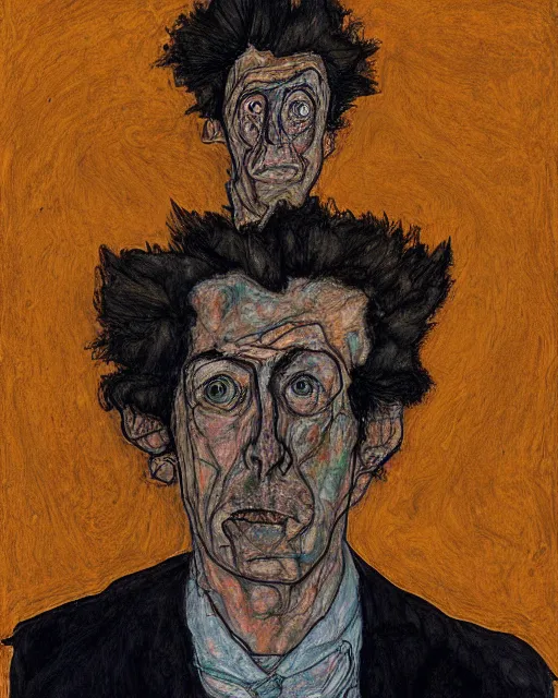 Image similar to portrait of rick sanchez by egon schiele in the style of greg rutkowski