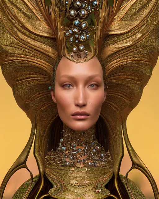 Image similar to a highly detailed metahuman 4 k close up render of an alien goddess bella hadid monument renaissance in iris van herpen dress schiaparelli in diamonds crystals swarovski and jewelry iridescent in style of alphonse mucha gustav klimt trending on artstation made in unreal engine 4