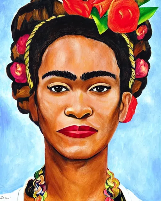 Image similar to Whitney Houston in Frida kahlo painting style