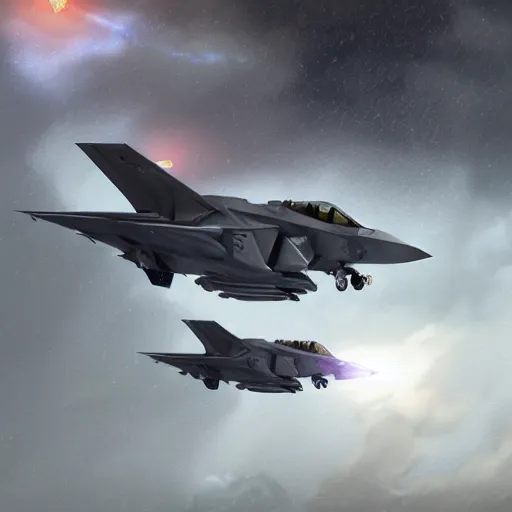 Image similar to f 3 5 jets in the storm clouds of jupiter, by cedric peyravernay, highly detailed, excellent composition, cinematic concept art, dramatic lighting, trending on artstation