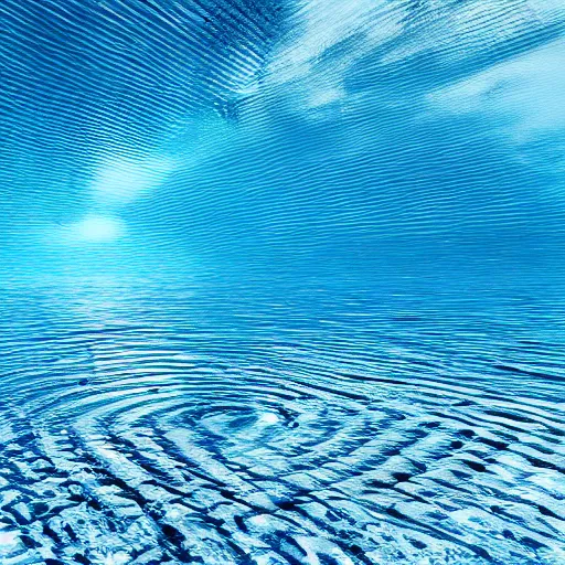 Prompt: a fantasy fan composed of water with ripples and a blue sky background, unreal engine