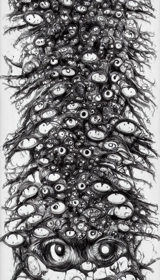 Image similar to a storm vortex made of many demonic eyes and teeth, by yoshitaka amano,