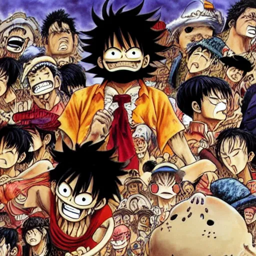 Image similar to [ luffy mustache ] ( by kim jung gi ) ( by george morikawa ) ( by kentaro miura ) ( by eiichiro oda )