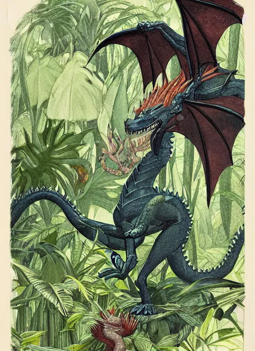 Image similar to mother of dragons in a tropical forest, john james audubon, intaglio, sharp focus