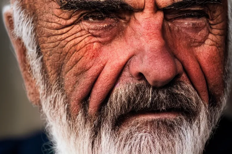 Prompt: Closeup Portrait of Sean Connery, half face, by Steve McCurry, supersharp, crisp, 8K, award winning portrait