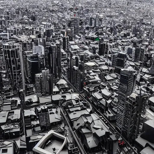 Image similar to apocalyptic city, buildings covered in shiny black liquid rubber