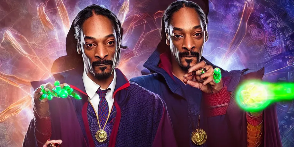 Prompt: snoop dogg as the doctor strange, marijuana leaves, green light, highly detailed, marvel cinematic universe, mcu, photo