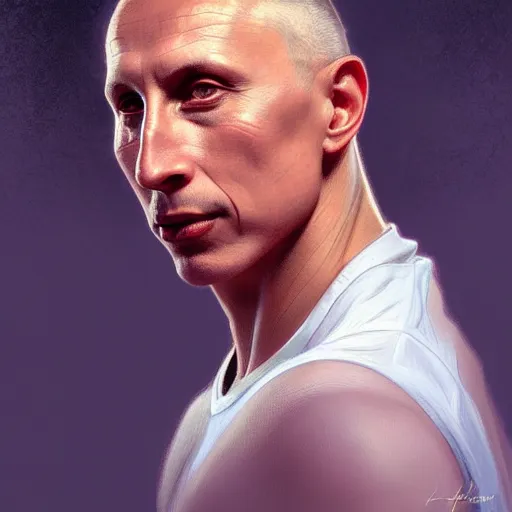 Image similar to beautiful portrait of Igor Larionov, the hockey coach, fantasy, intricate, elegant, highly detailed, digital painting, artstation, concept art, smooth, sharp focus, luxury fashion illustration, art by artgerm and greg rutkowski and alphonse mucha, brightly lit cinematic soft lighting, photorealistic