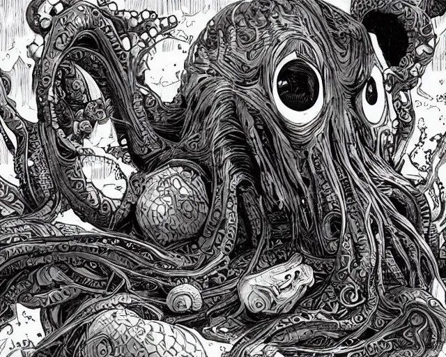 Image similar to camera footage of a extremely aggressive Giant mutated Octopus with glowing white eyes, False Human Features, in an abandoned shopping mall, Psychic Mind flayer, Terrifying, Metal Slug Aliens, Ronald McDonald :7 , high exposure, dark, monochrome, camera, grainy, CCTV, security camera footage, timestamp, zoomed in, Feral, fish-eye lens, Fast, Radiation Mutated, Nightmare Fuel, Ancient Evil, Bite, Motion Blur, horrifying, lunging at camera :4 bloody dead body, blood on floors, windows and walls :5