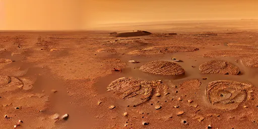 Prompt: wide angle view, pentagon-shaped mars colony, mars landscape