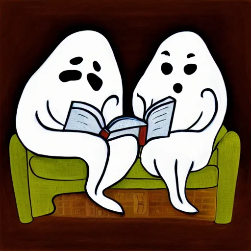 Image similar to ghosts read a book together