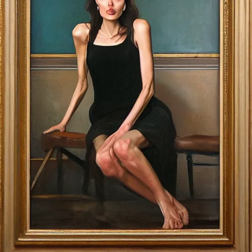 Image similar to oil painting of full - body angelina jolie posing as housepainter by alexander nikolayevich samokhvalov ну или norman percevel rockwell from 1 9 3 0 s