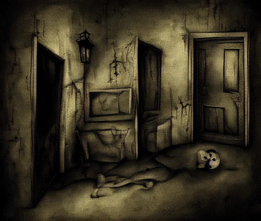 Image similar to good night horror dark noir vignette distortion digital painting