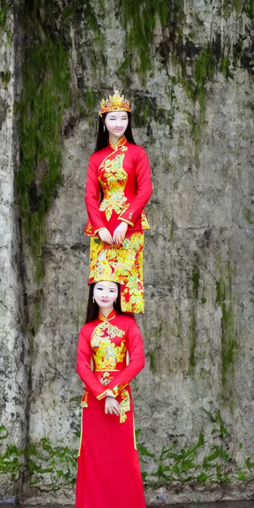 Prompt: beautiful vietnamese princess wearing vietnamese ao dai